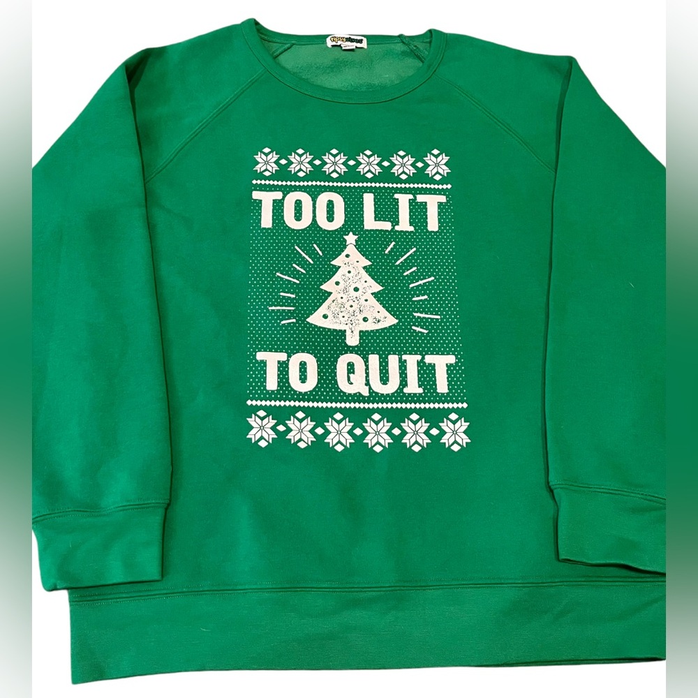 Tipsy Elves “Too Lit to Quit” Christmas Vibrant Green Sweatshirt size XL